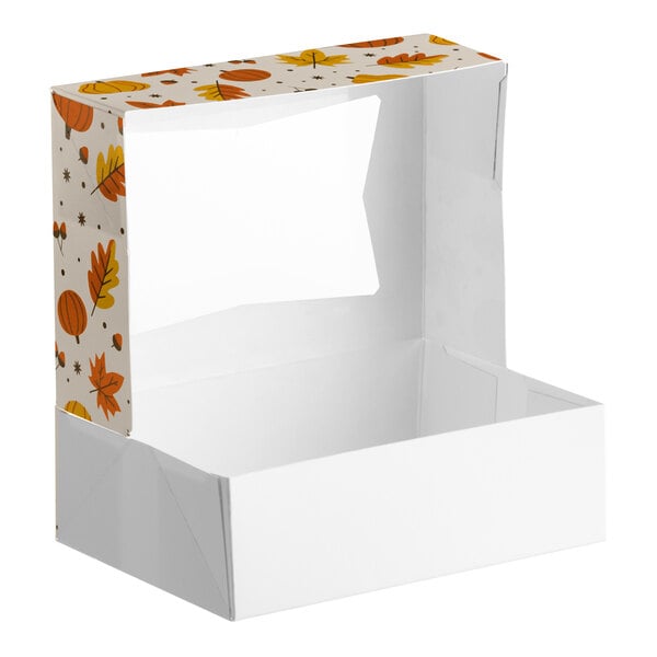 Baker's Lane 8" x 5 3/4" x 2 1/2" Autumn Auto-Popup Window Cookie / Bakery Box - 150/Case