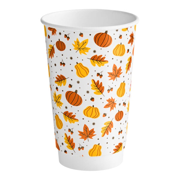 Choice 16 oz. Smooth Double Wall Autumn Print Paper Hot Cup - 500/Case