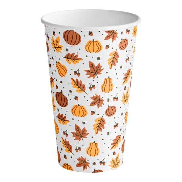 Choice 16 oz. Smooth Single Wall Autumn Print Paper Hot Cup - 1,000/Case