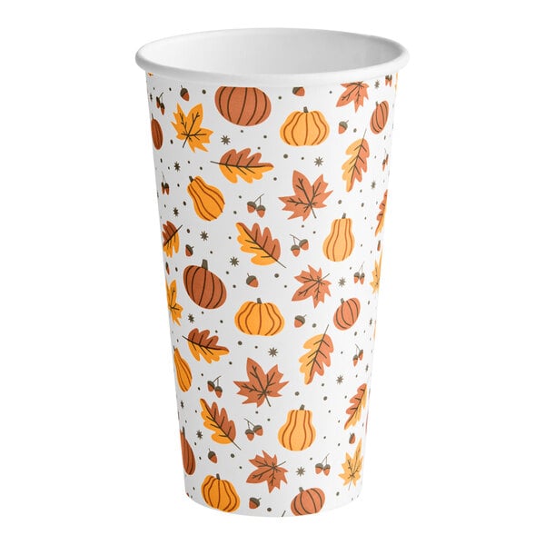 Choice 20 oz. Smooth Single Wall Autumn Print Paper Hot Cup - 600/Case