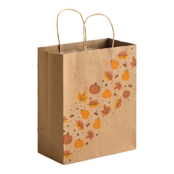 Choice 8" x 4 1/2" x 10 1/4" Autumn Paper Shopping Bag with Handles - 250/Case