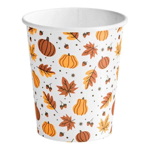 Choice 8 oz. Tall Smooth Single Wall Autumn Print Paper Hot Cup - 1,000/Case