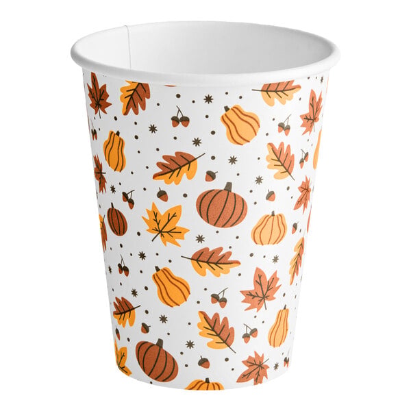 Choice 12 oz. Smooth Single Wall Autumn Print Paper Hot Cup - 1,000/Case