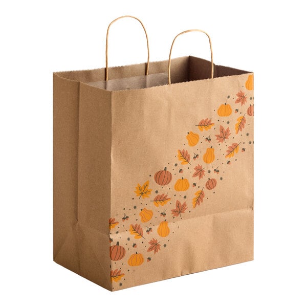 Choice 10" x 6 3/4" x 12" Autumn Paper Shopping Bag with Handles - 250/Case