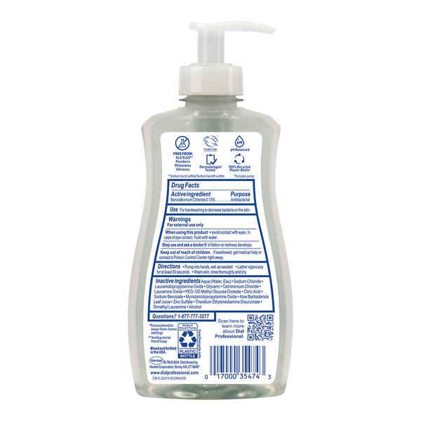 Dial Antibacterial & Sensitive DIA35476 11 oz. Fragrance Free Liquid Hand Soap with Pump - 12/Case