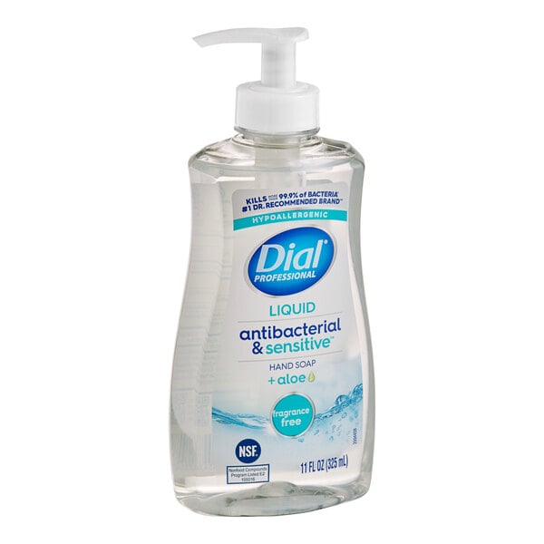 Dial Antibacterial & Sensitive™ DIA35476 11 oz. Fragrance Free Liquid Hand Soap with Pump - 12/Case