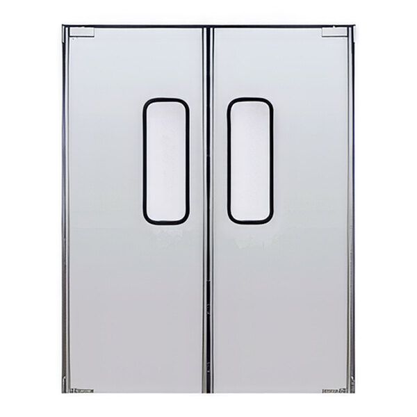 A double aluminum swinging traffic door with rectangular ADA windows, designed for a 72" x 84" door opening.