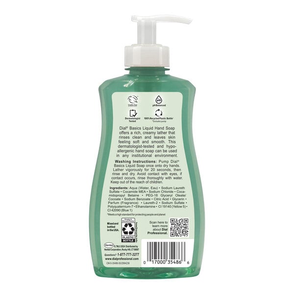 Dial Professional Basics DIA35488 11 oz. Hypoallergenic Liquid Hand Soap with Pump - 12/Case