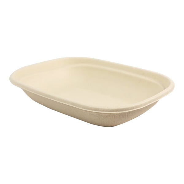 A rectangular, beige compostable fiber food box.