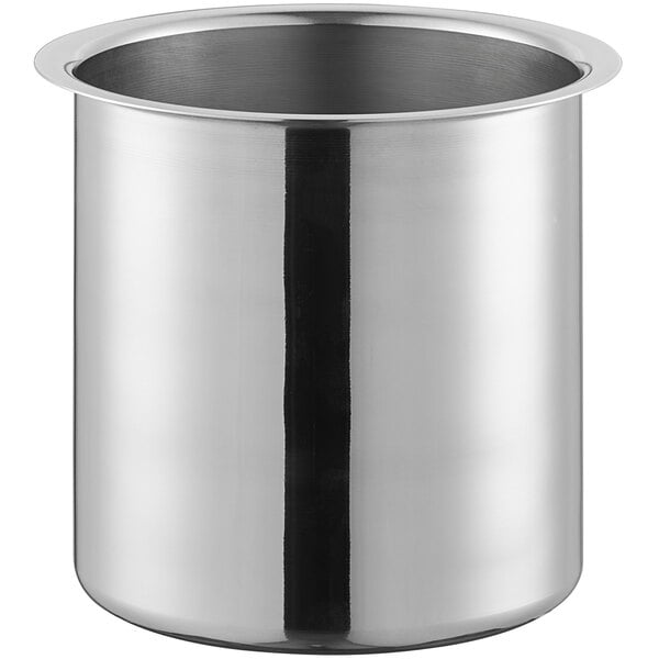 A stainless steel bain marie pot with a 1.5 quart capacity.