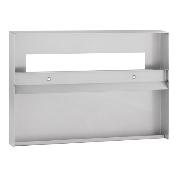 A stainless steel surface-mounted seat cover dispenser with a satin finish.