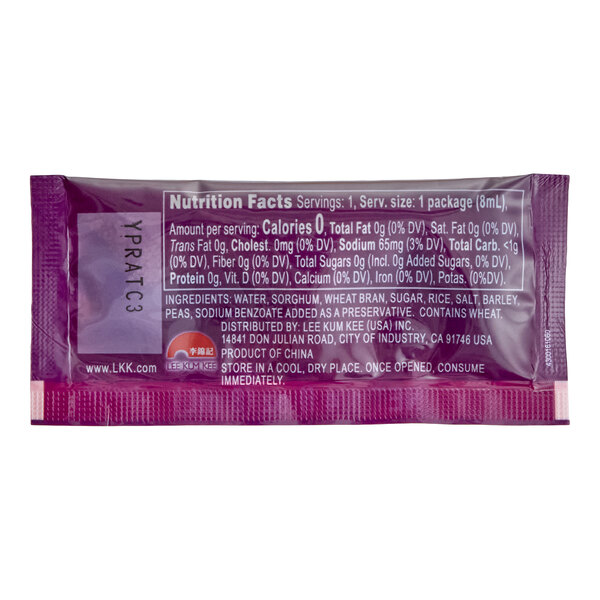 A small packet of Lee Kum Kee Selected Aromatic Vinegar Seasoning containing 8 mL.