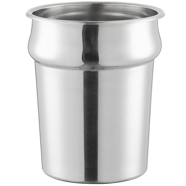 A stainless steel vegetable inset with a 4 quart capacity.