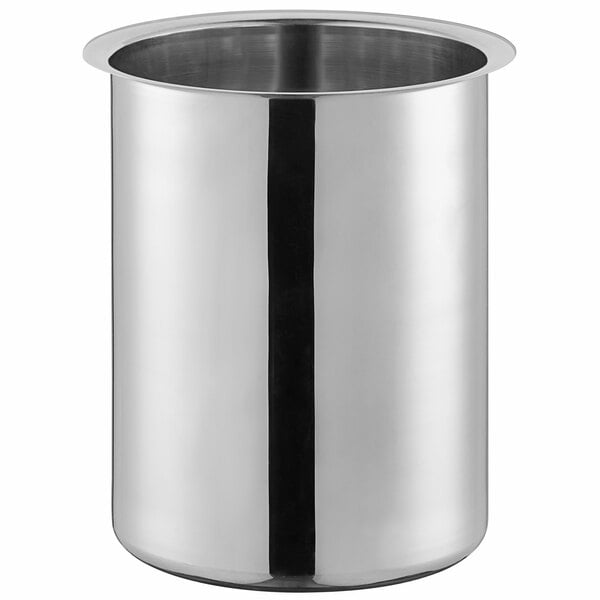 A stainless steel bain marie pot with a 1.25 quart capacity.