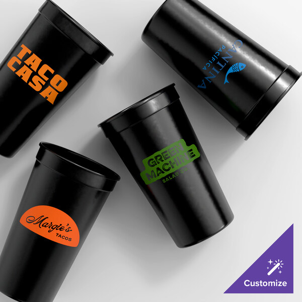 Novolex Memorables 32 oz. Customizable Black Tall Plastic Souvenir Cup - 250/Case