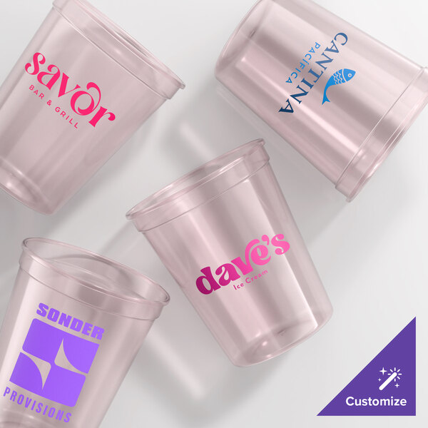 Novolex Memorables 16 oz. Customizable Natural to Pink Color-Changing Squat Plastic Souvenir Cup - 500/Case