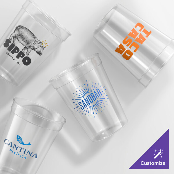 Novolex Memorables 12 oz. Customizable Natural Tall Plastic Souvenir Cup - 500/Case