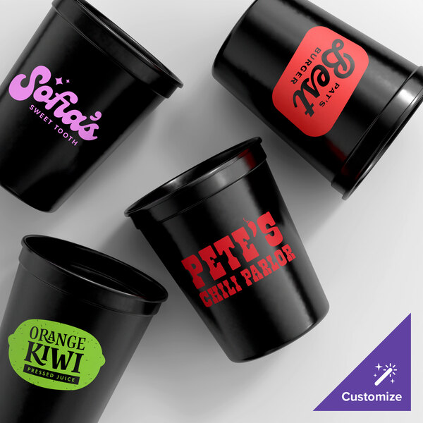 Novolex Memorables 16 oz. Customizable Black Squat Plastic Souvenir Cup - 500/Case