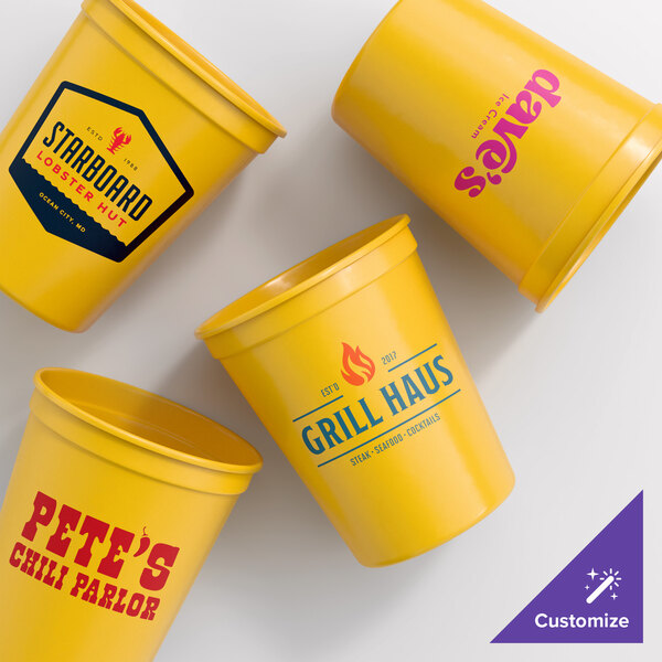 Novolex Memorables 16 oz. Customizable Yellow Squat Plastic Souvenir Cup - 500/Case
