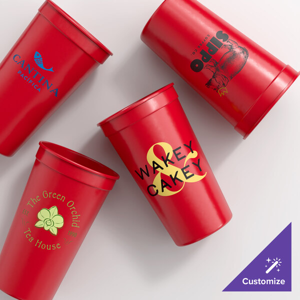 Novolex Memorables 32 oz. Customizable Red Tall Plastic Souvenir Cup - 250/Case
