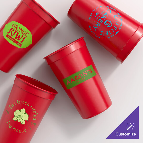 Novolex Memorables 22 oz. Customizable Red Tall Plastic Souvenir Cup - 500/Case