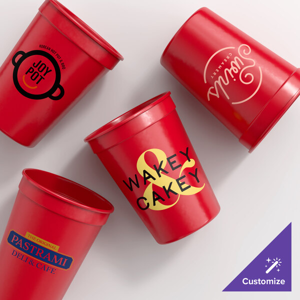 Novolex Memorables 12 oz. Customizable Red Tall Plastic Souvenir Cup - 500/Case