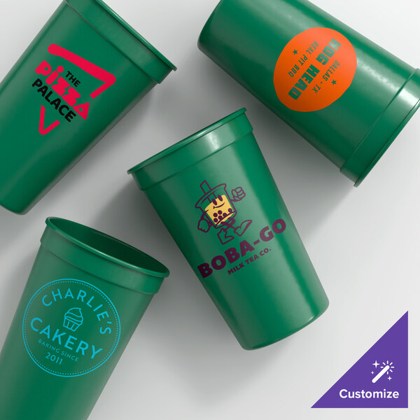 Novolex Memorables 22 oz. Customizable Green Tall Plastic Souvenir Cup - 500/Case