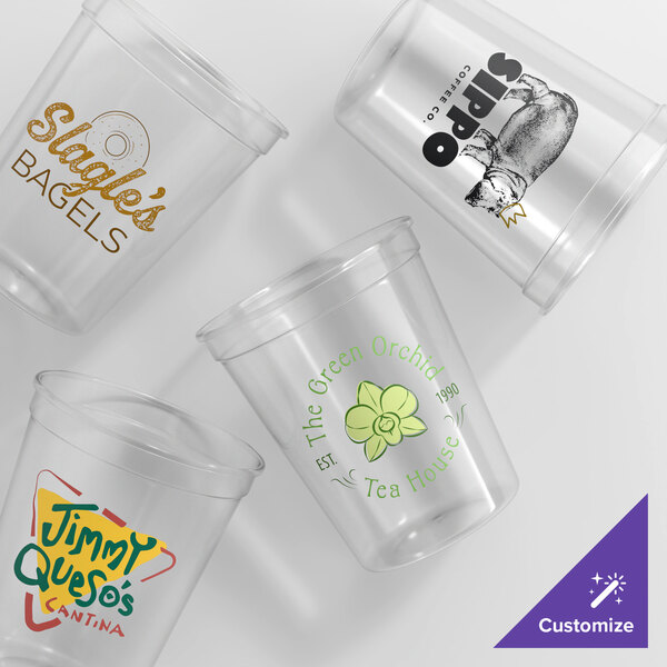 Novolex Memorables 16 oz. Customizable Natural Squat Plastic Souvenir Cup - 500/Case