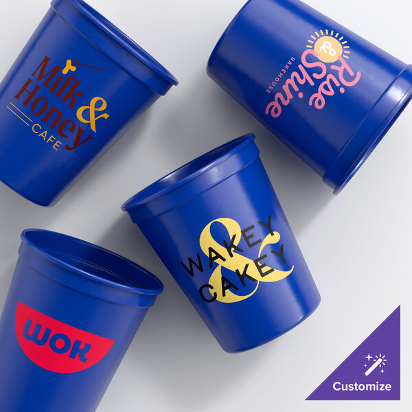 Novolex Memorables 16 oz. Customizable Blue Squat Plastic Souvenir Cup - 500/Case