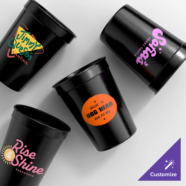 Novolex Memorables 12 oz. Customizable Black Tall Plastic Souvenir Cup - 500/Case