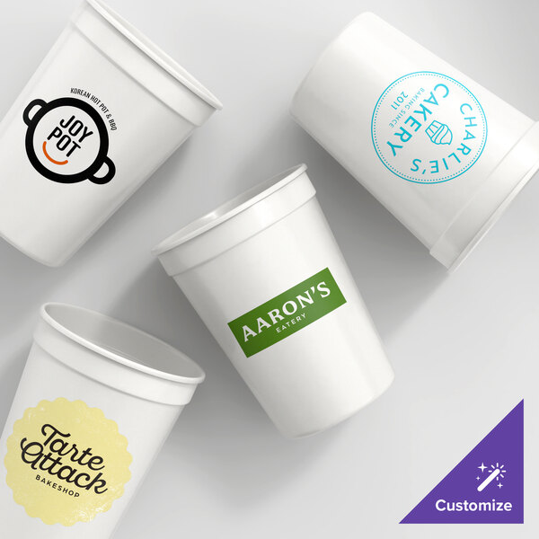 Novolex Memorables 12 oz. Customizable White Tall Plastic Souvenir Cup - 500/Case