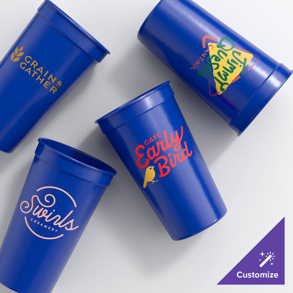 Novolex Memorables 32 oz. Customizable Blue Tall Plastic Souvenir Cup - 250/Case