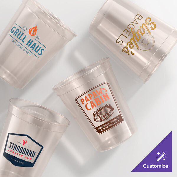 Novolex Memorables 16 oz. Customizable Natural to Orange Color-Changing Squat Plastic Souvenir Cup - 500/Case