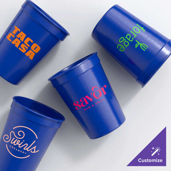 Novolex Memorables 12 oz. Customizable Blue Tall Plastic Souvenir Cup - 500/Case