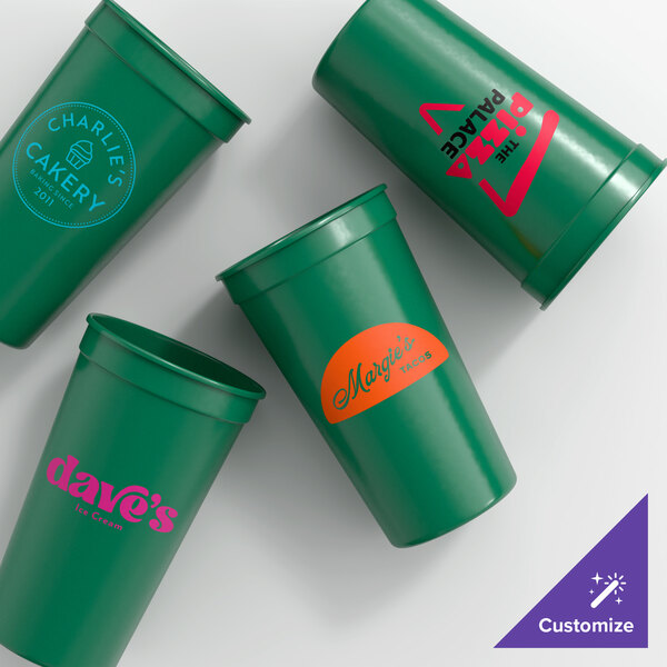 Novolex Memorables 32 oz. Customizable Green Tall Plastic Souvenir Cup - 250/Case