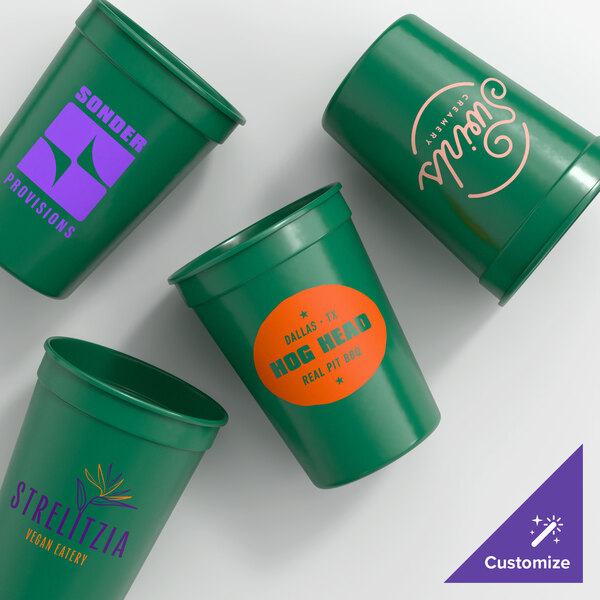 Novolex Memorables 12 oz. Customizable Green Tall Plastic Souvenir Cup - 500/Case