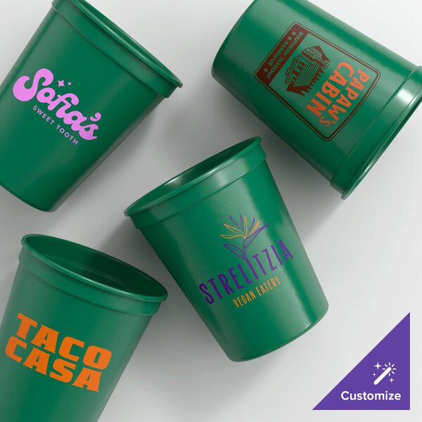 Novolex Memorables 16 oz. Customizable Green Squat Plastic Souvenir Cup - 500/Case