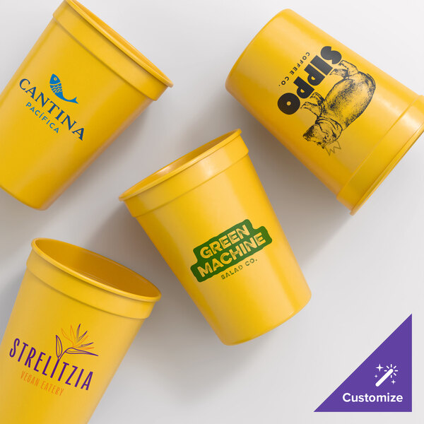 Novolex Memorables 12 oz. Customizable Yellow Tall Plastic Souvenir Cup - 500/Case