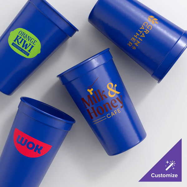Novolex Memorables 22 oz. Customizable Blue Tall Plastic Souvenir Cup - 500/Case
