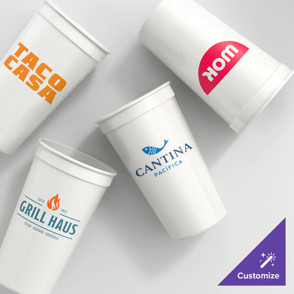 Novolex Memorables 32 oz. Customizable White Tall Plastic Souvenir Cup - 250/Case