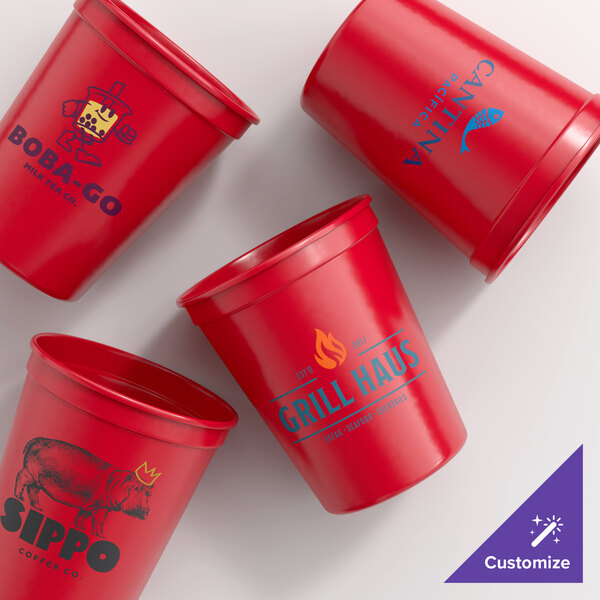 Novolex Memorables 16 oz. Customizable Red Squat Plastic Souvenir Cup - 500/Case