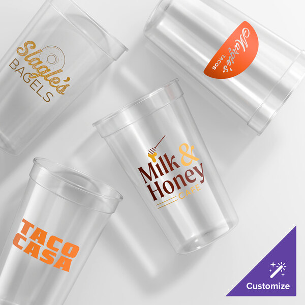 Novolex Memorables 22 oz. Customizable Natural Tall Plastic Souvenir Cup - 500/Case