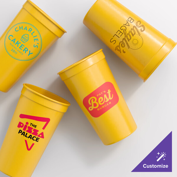 Novolex Memorables 32 oz. Customizable Yellow Tall Plastic Souvenir Cup - 250/Case