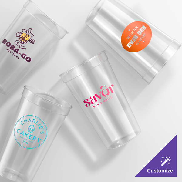 Novolex Memorables 32 oz. Customizable Natural Tall Plastic Souvenir Cup - 250/Case
