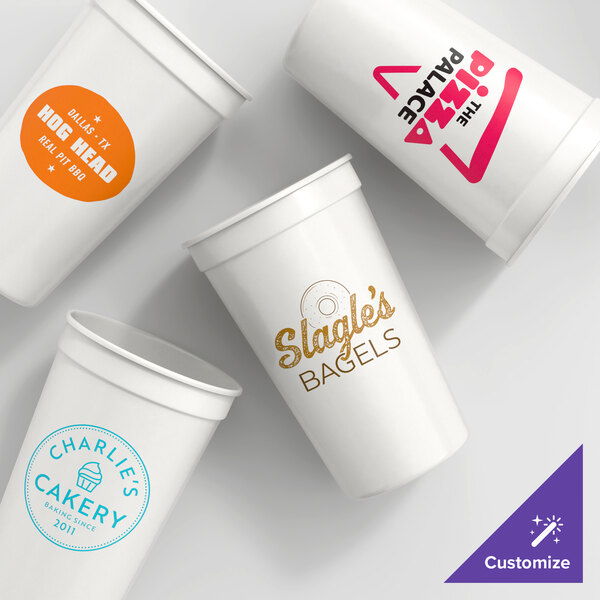 Novolex Memorables 22 oz. Customizable White Tall Plastic Souvenir Cup - 500/Case