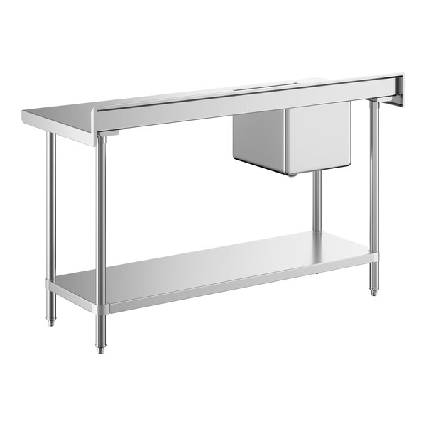 A stainless steel work table with a left-side sink and an undershelf.