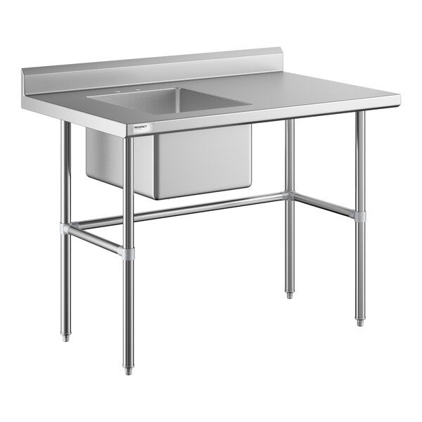 Regency 30" x 48" 16 Gauge Stainless Steel Work Table with Left Sink and Cross Bracing