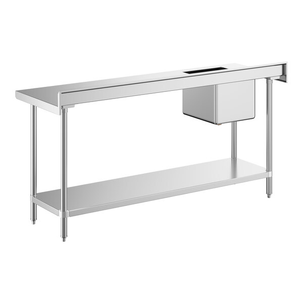 A stainless steel work table with a left-side sink and an undershelf.