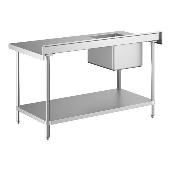 Regency 30" x 60" 16 Gauge Stainless Steel Work Table with Sink and Undershelf - Sink on Left