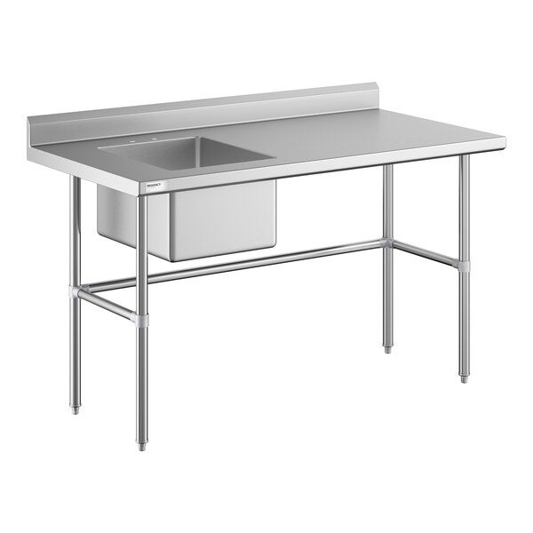 Regency 30" x 60" 16 Gauge Stainless Steel Work Table with Left Sink and Cross Bracing